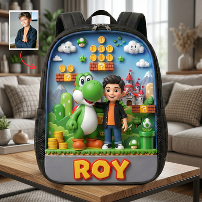 Personalized Kids Backpack, Custom Photo School Backpack With Name, Adventure Game Inspired Bookbag, Back To School Gift For Boys And Girls