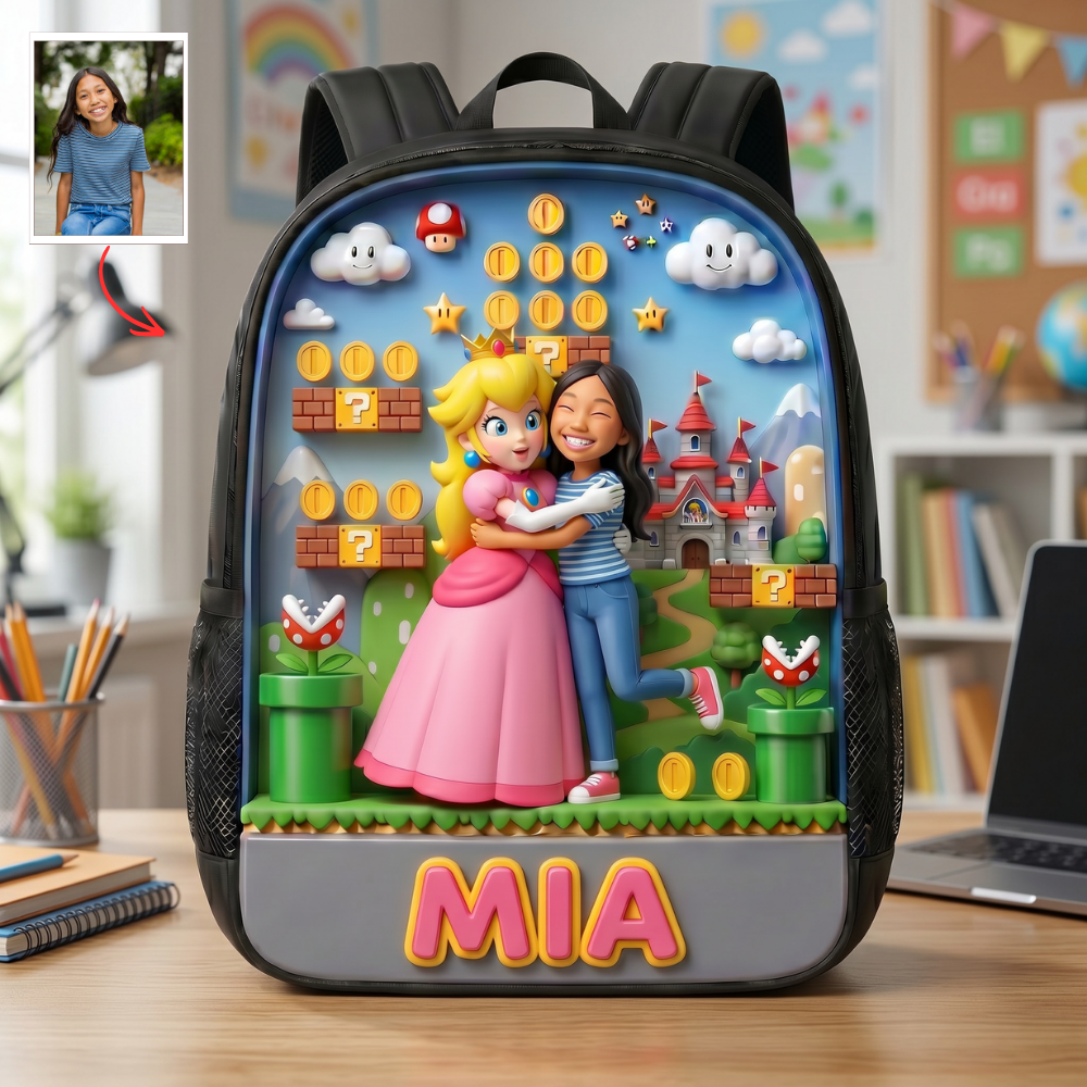 Personalized Kids Backpack, Custom Photo School Backpack With Name, Adventure Game Inspired Bookbag, Back To School Gift For Boys And Girls