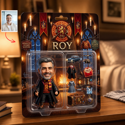 Custom Wizard Photo Plaque For Fans, Personalized Magic School Action Figure Plaque, Custom Name Fantasy Collectible Display, Personalized Fan Gift For Him BQH