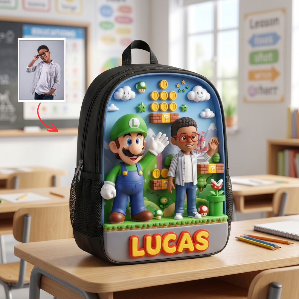 Personalized Kids Backpack, Custom Photo School Backpack With Name, Adventure Game Inspired Bookbag, Back To School Gift For Boys And Girls