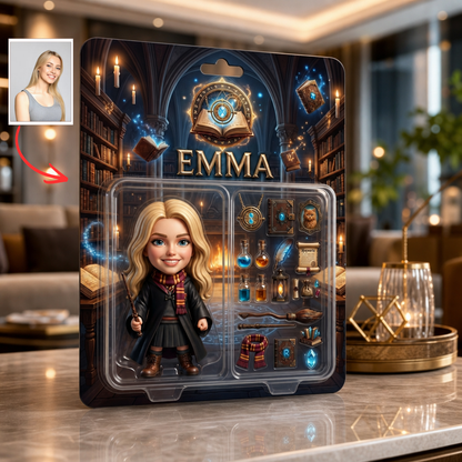 Custom Wizard Photo Plaque For Fans, Personalized Magic School Action Figure Plaque, Custom Name Fantasy Collectible Display, Personalized Fan Gift For Him BQH