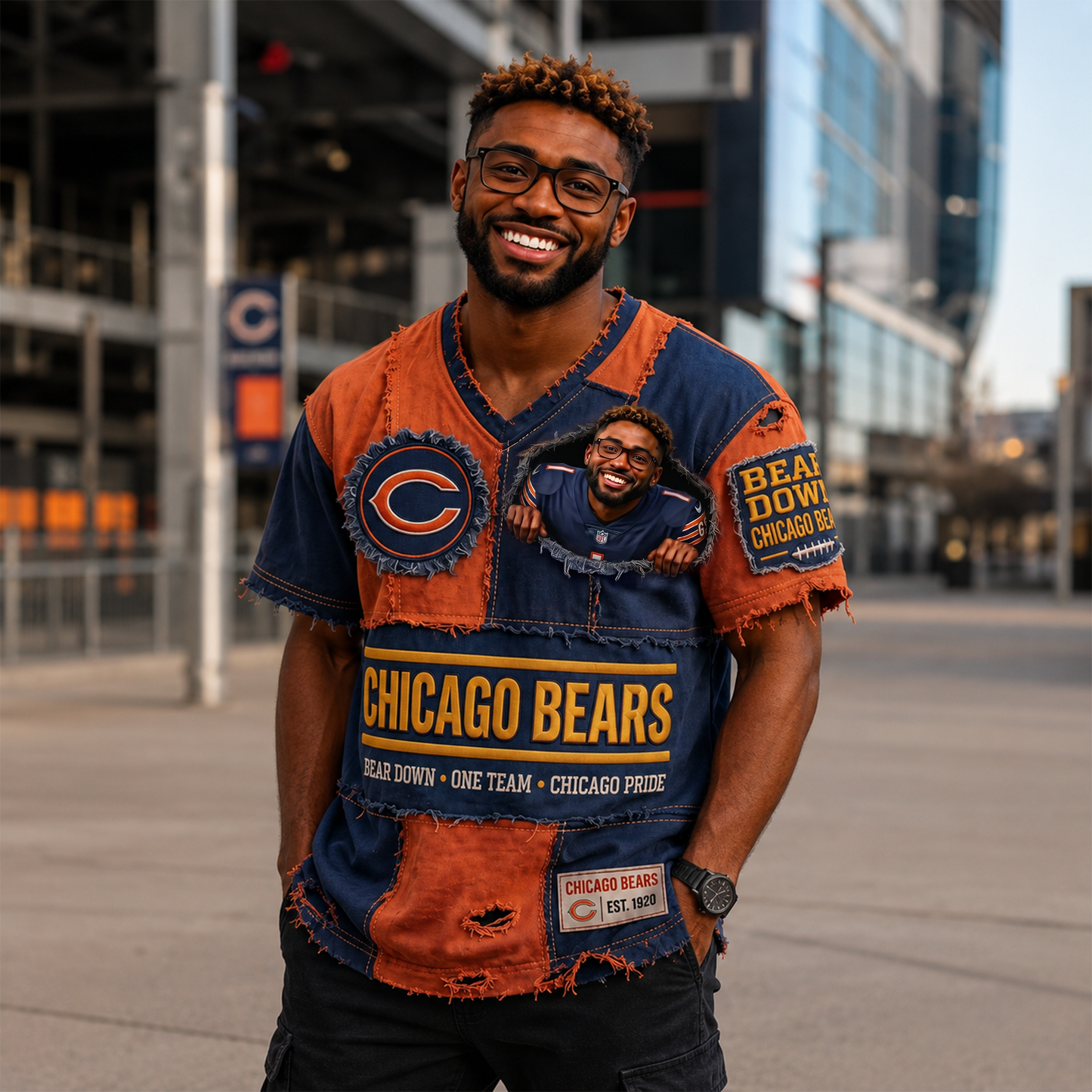 Personalized NFL Distressed Patchwork Tee – Custom Face Edition 1107 NAK TTT