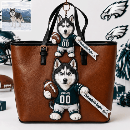 Premium NFL Personalized Dog Leather Bag With Plush Charm NMD CTKT