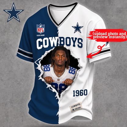 Premium NFL Personalized Rip-Through V-Neck T-Shirt NMD TTV