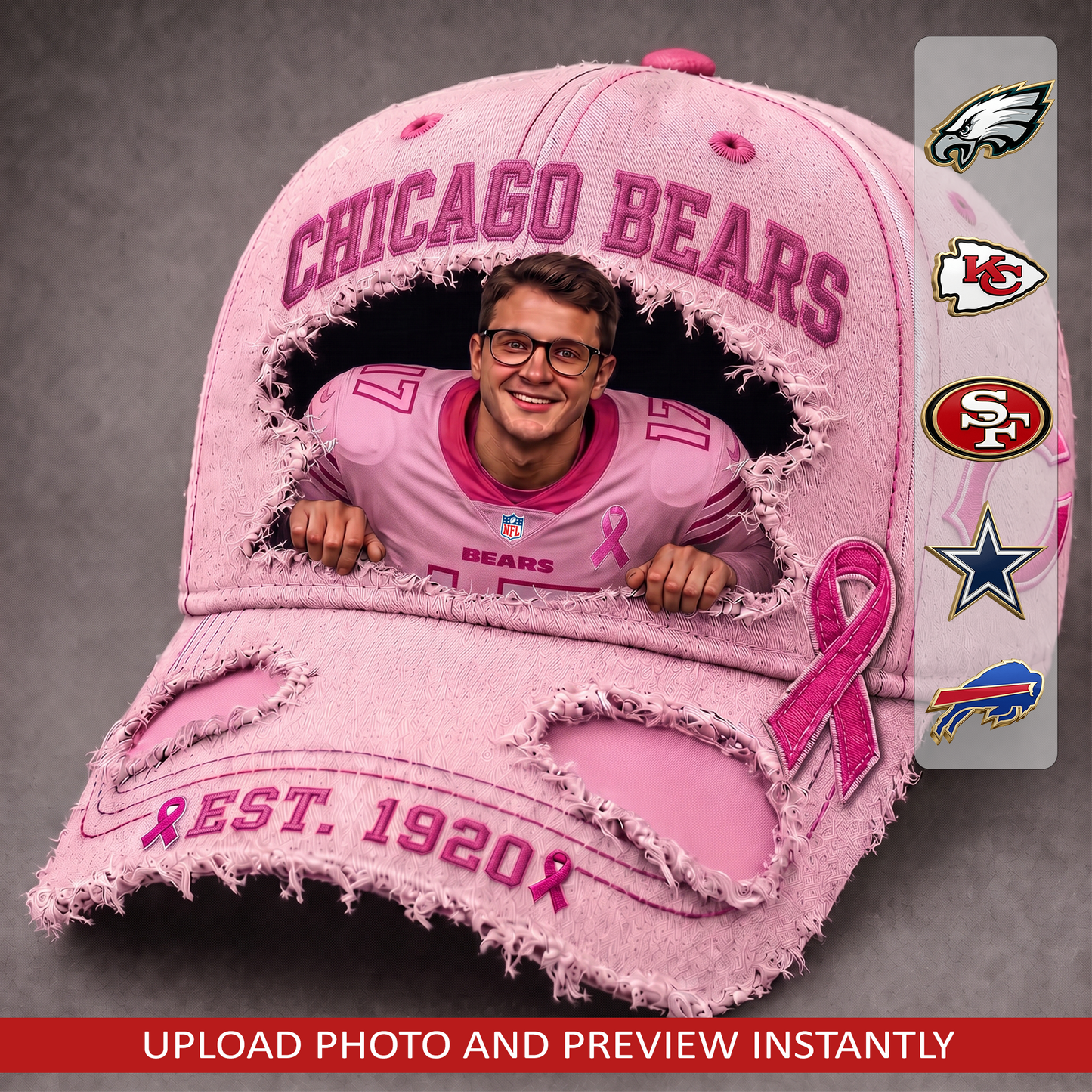 PERSONALIZED NFL EXCLUSIVE BREAST CANCER SURVIOR CAP 1507 NAK NHT V2
