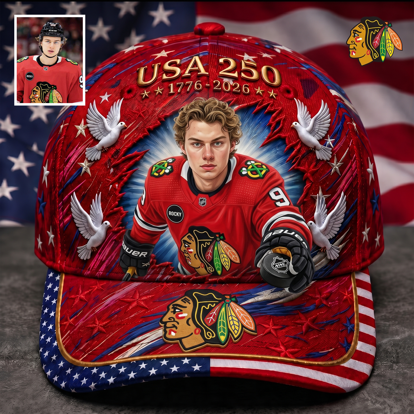 Premium NHL Personalized USA 250 Patriotic Cap NMD TTV
