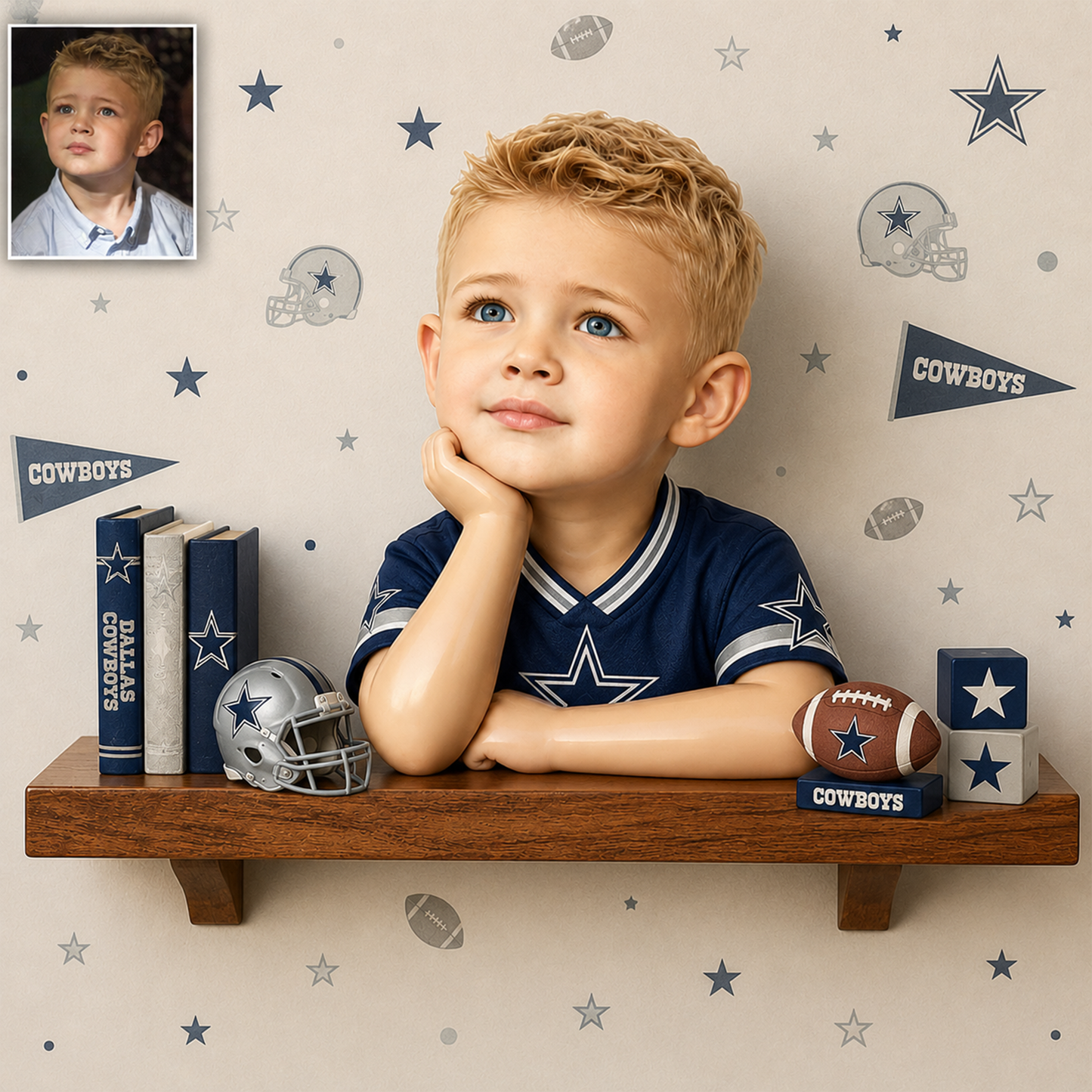 Premium NFL Personalized Kid Wooden Floating Shelf NMD TTV