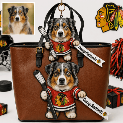 Premium NHL Personalized Dog Leather Bag With Plush Charm NMD CTKT