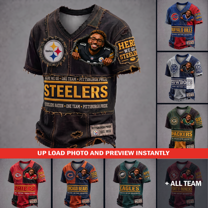 Personalized NFL Distressed Patchwork Tee – Custom Face Edition 1107 NAK TTT