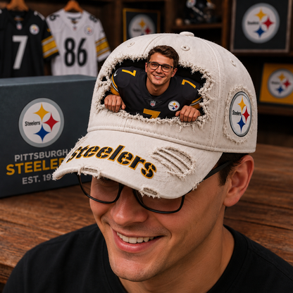 Personalized NFL Premium Vintage Ripped Fan Peek-Out Baseball Cap 0907 NAK NHT