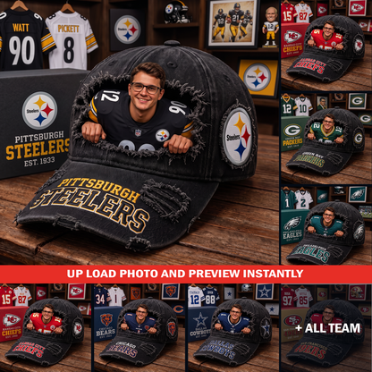 Personalized NFL Premium Vintage Ripped Fan Peek-Out Baseball Cap 0907 NAK TTT V2