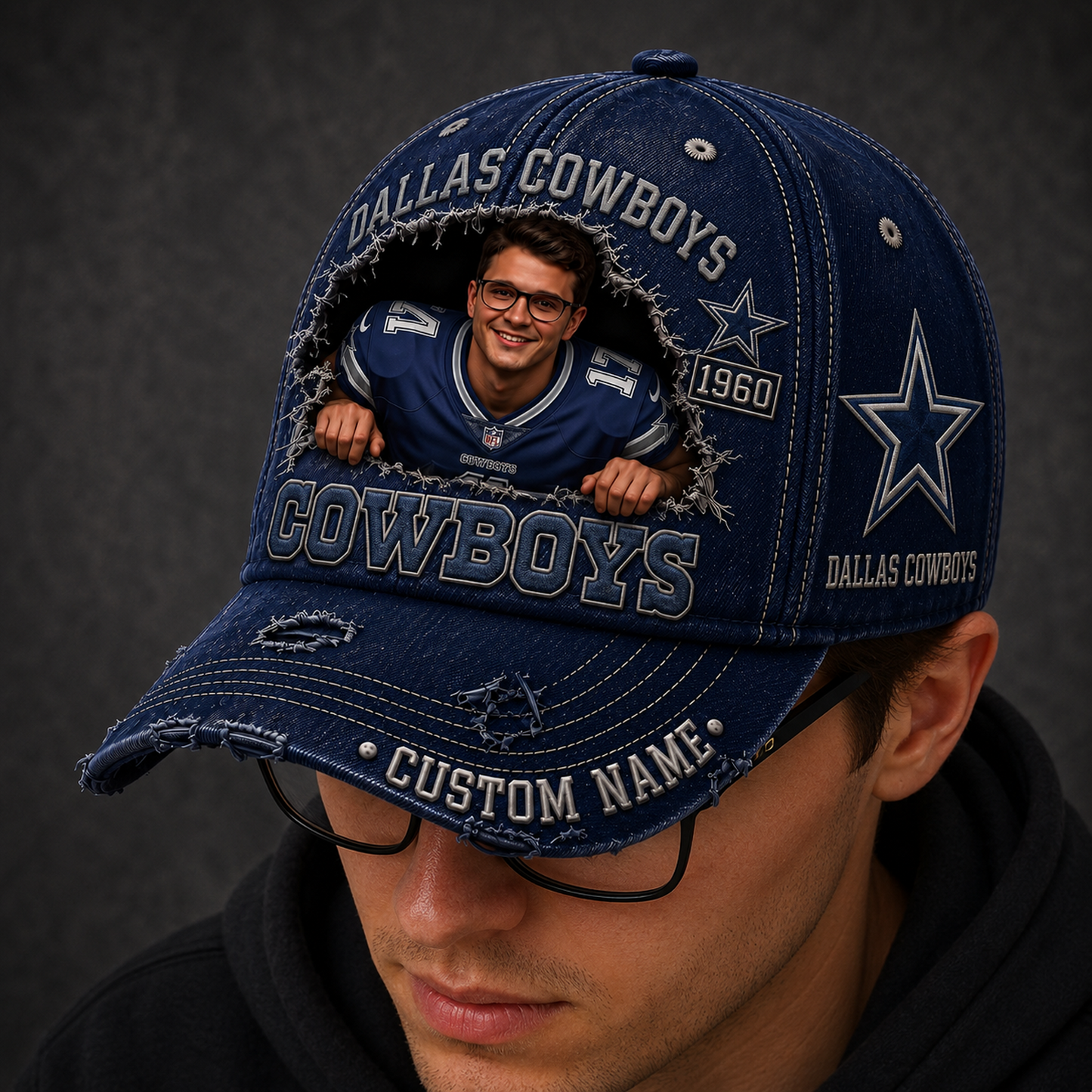 Personalized NFL Football Fan 3D Face Denim Cap 1107 NAK NHT