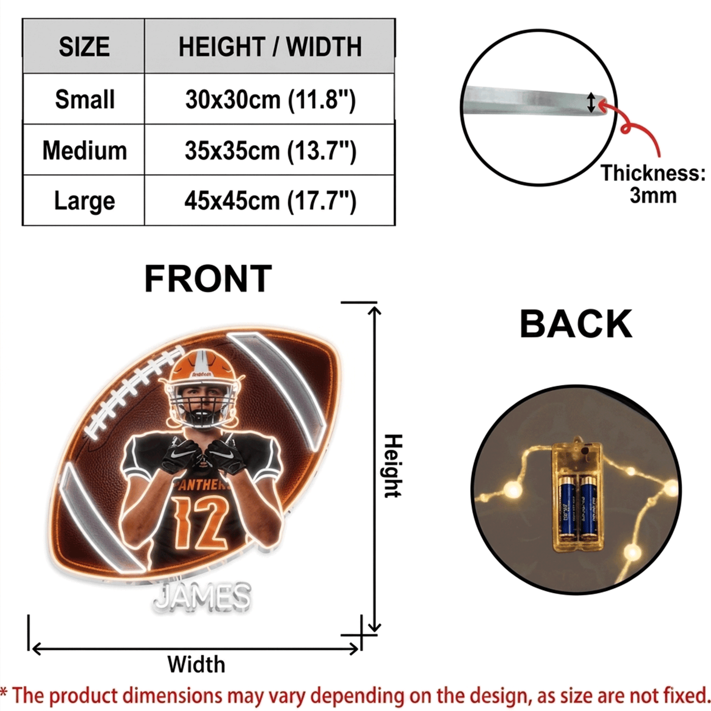 Premium NFL Personalized Football LED Light Acrylic Sign NMD CTKT
