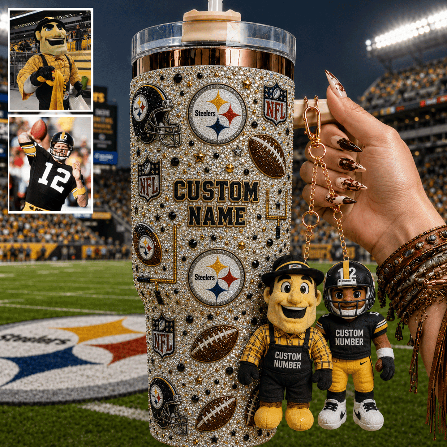 Premium NFL Personalized Tumbler With Plush Charm NMD CTKT