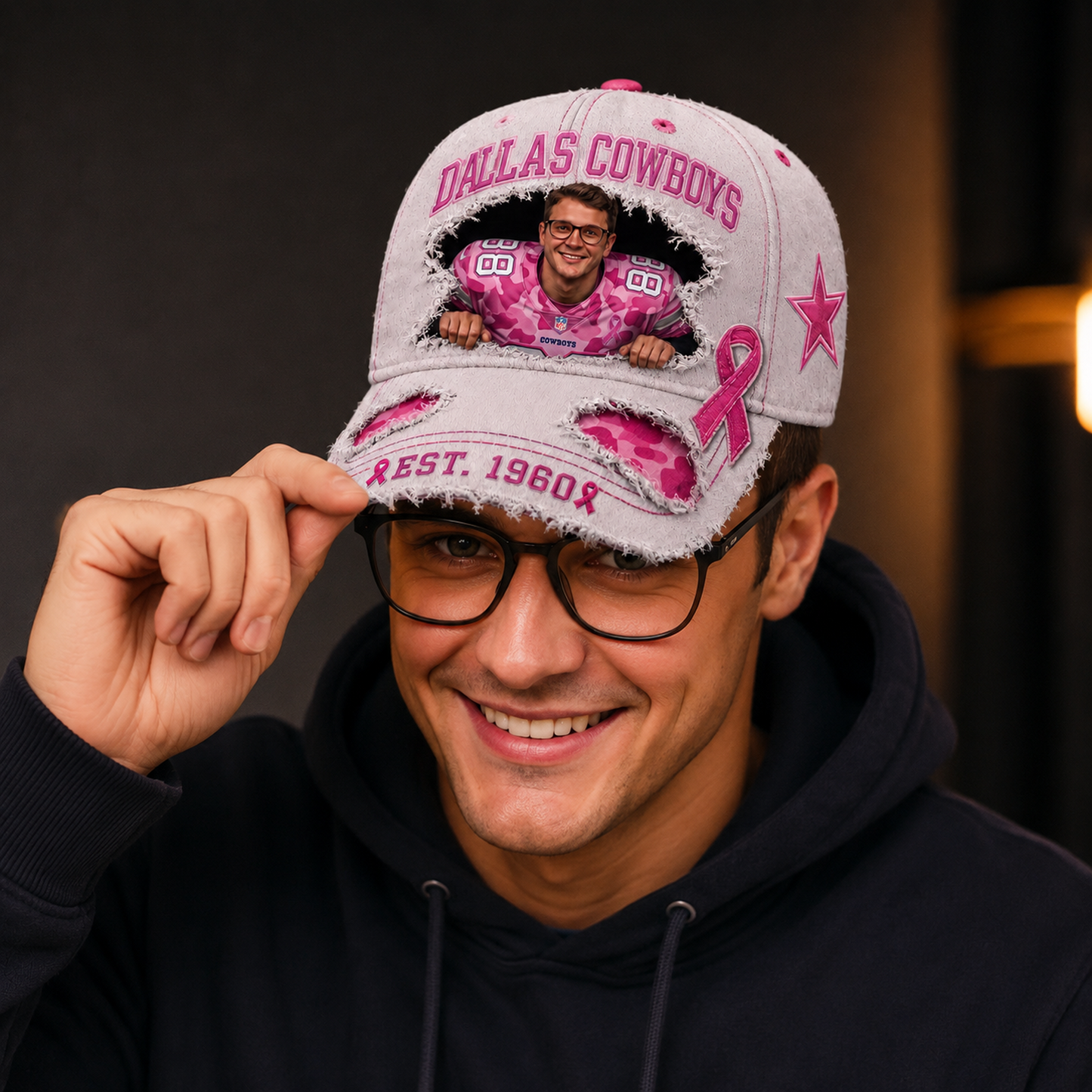 PERSONALIZED NFL EXCLUSIVE BREAST CANCER SURVIOR CAP 1507 NAK NHT