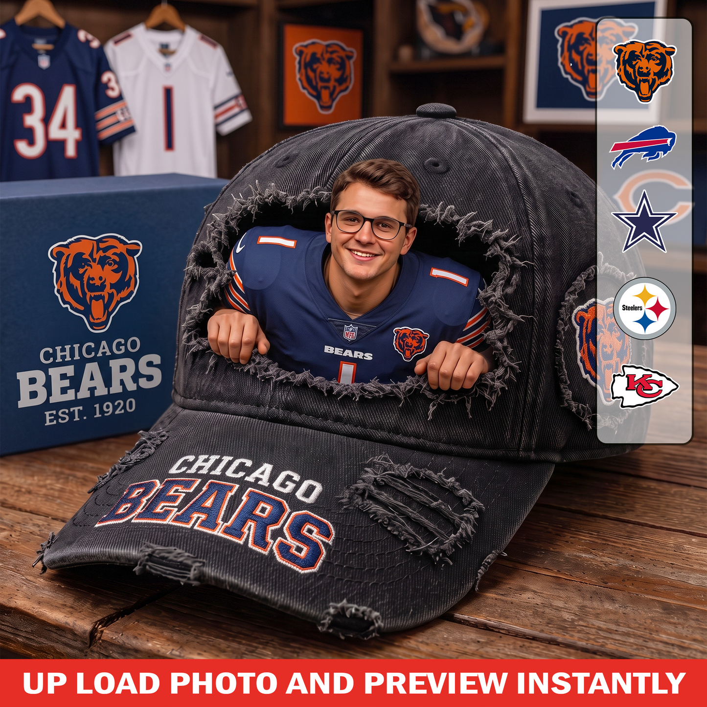 Personalized NFL Premium Vintage Ripped Fan Peek-Out Baseball Cap 0907 NAK TTT V2