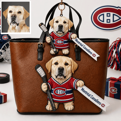 Premium NHL Personalized Dog Leather Bag With Plush Charm NMD CTKT