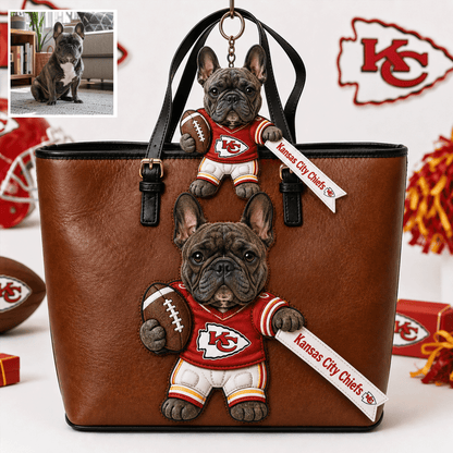 Premium NFL Personalized Dog Leather Bag With Plush Charm NMD CTKT