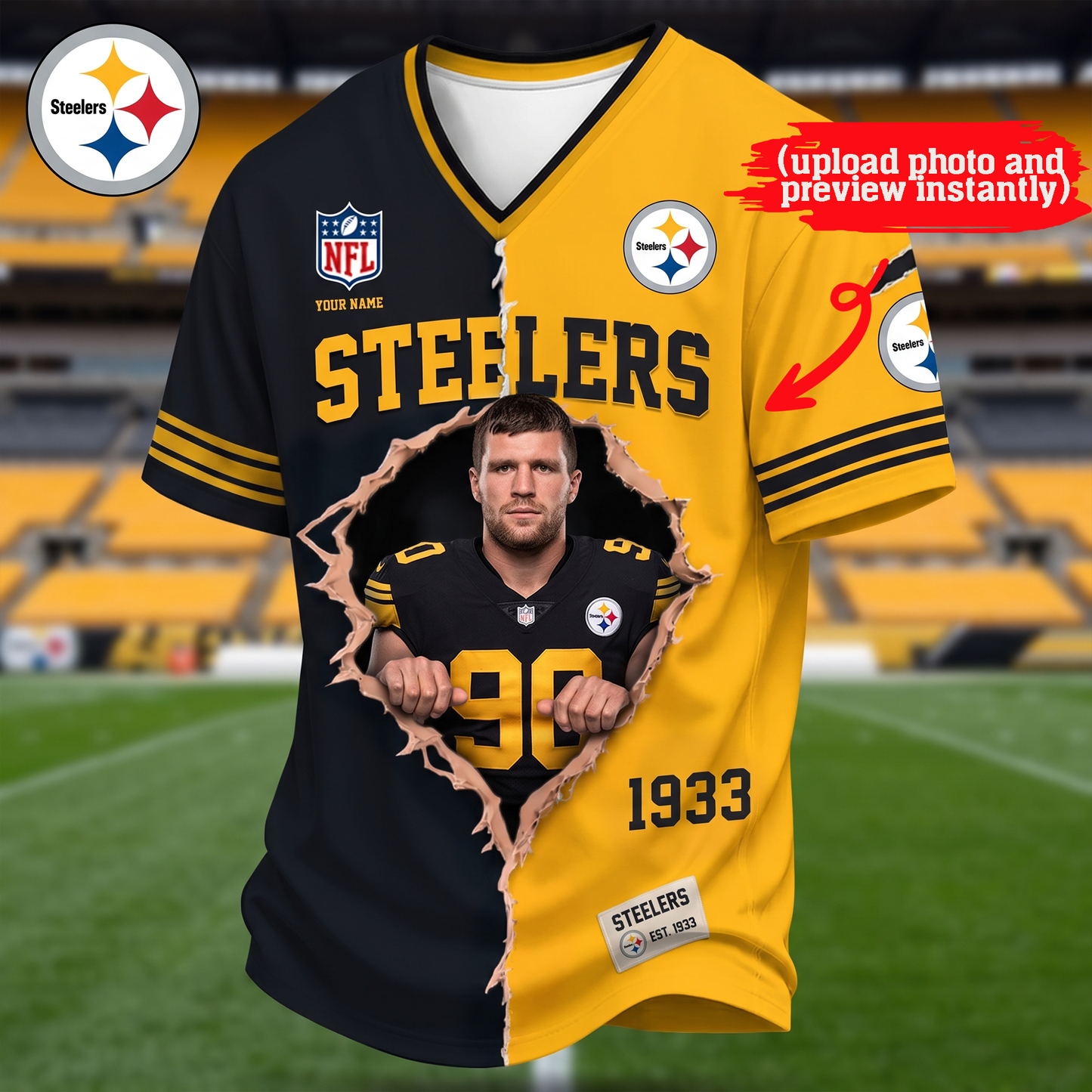 Premium NFL Personalized Rip-Through V-Neck T-Shirt NMD TTV