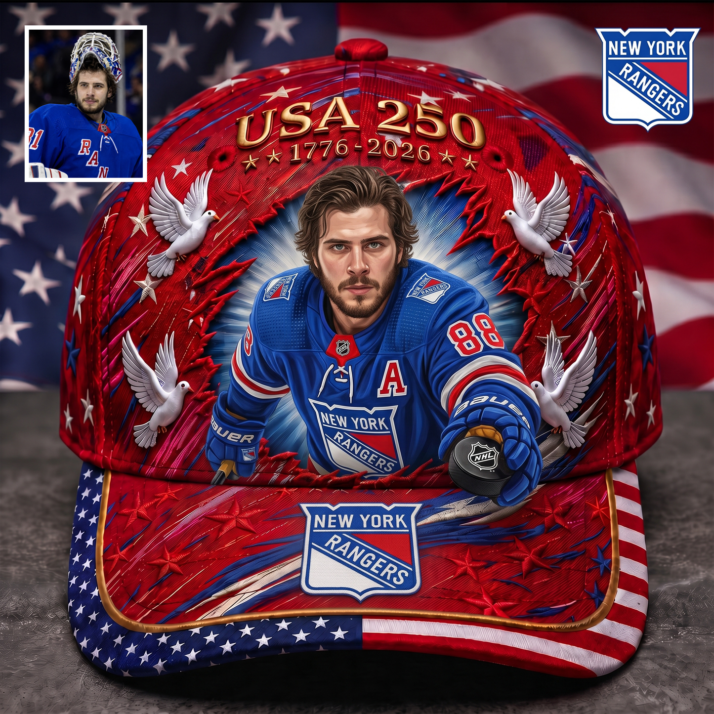 Premium NHL Personalized USA 250 Patriotic Cap NMD TTV