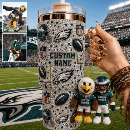Premium NFL Personalized Tumbler With Plush Charm NMD CTKT
