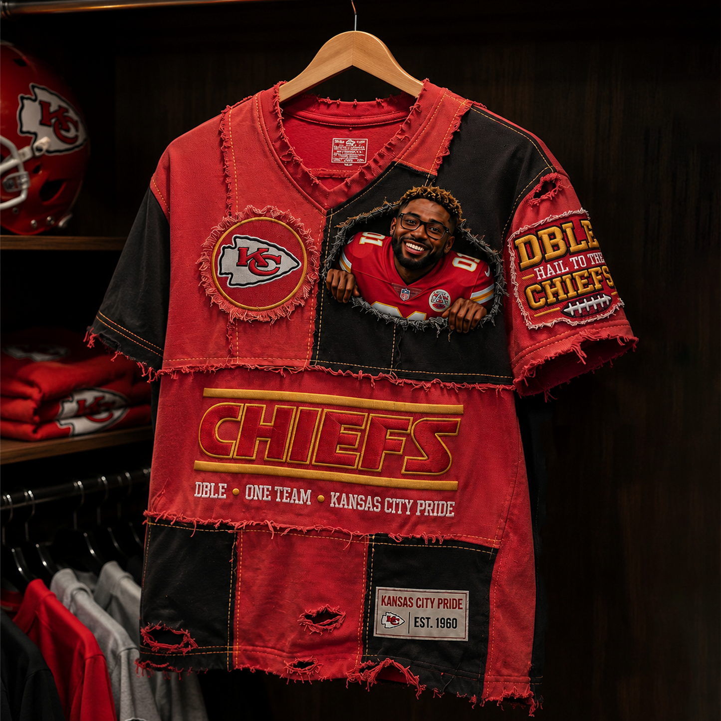 Personalized NFL Distressed Patchwork Tee – Custom Face Edition 1107 NAK TTT