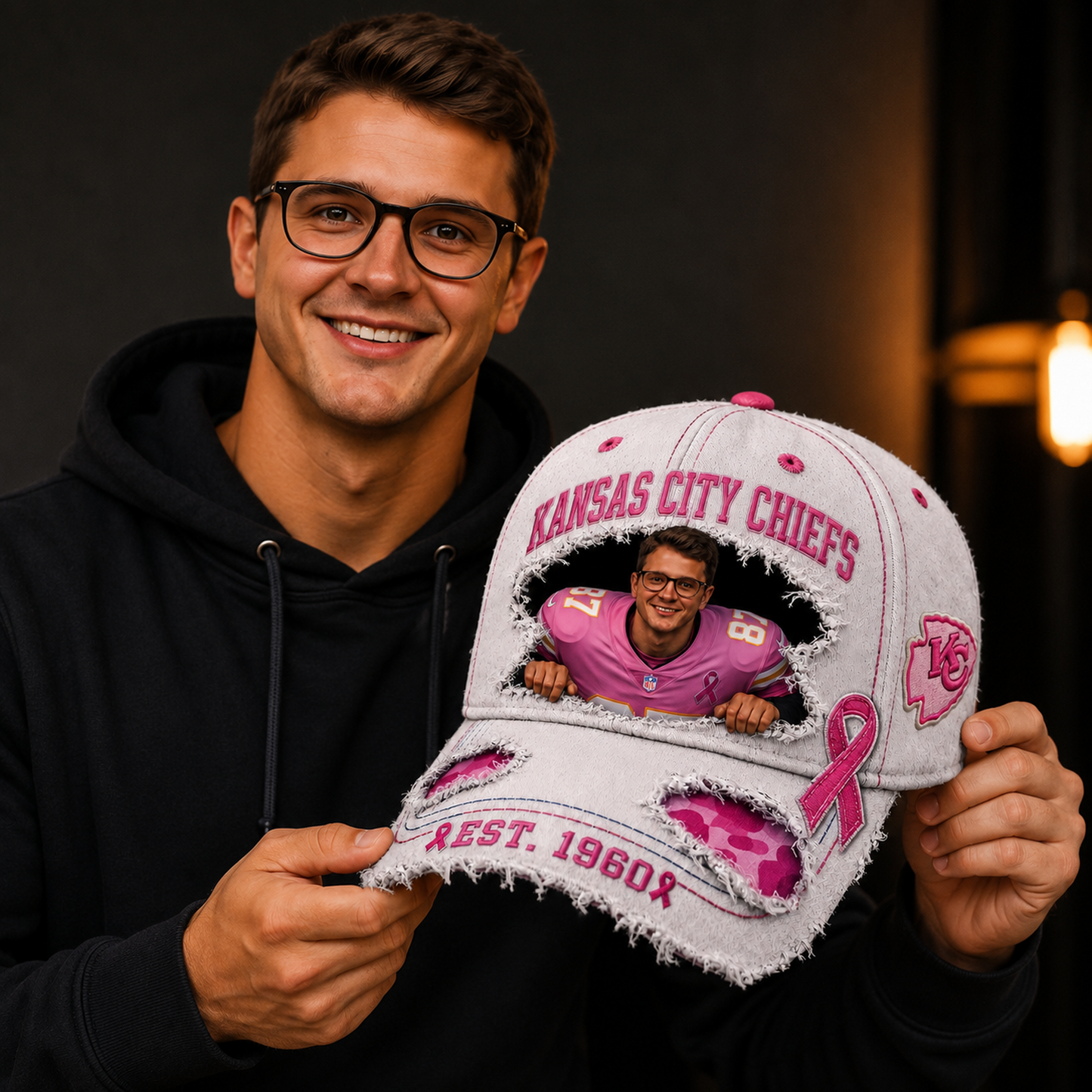 PERSONALIZED NFL EXCLUSIVE BREAST CANCER SURVIOR CAP 1507 NAK NHT