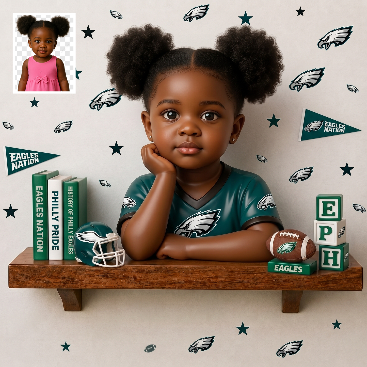 Premium NFL Personalized Kid Wooden Floating Shelf NMD TTV