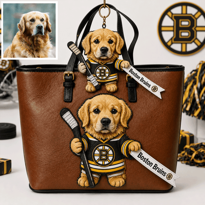 Premium NHL Personalized Dog Leather Bag With Plush Charm NMD CTKT