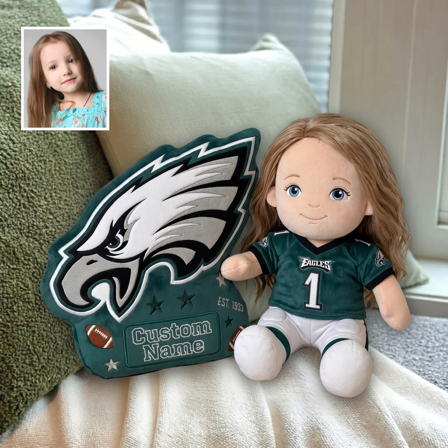 Premium NFL Personalized Kid Faux Fur Pillow NMD TTV