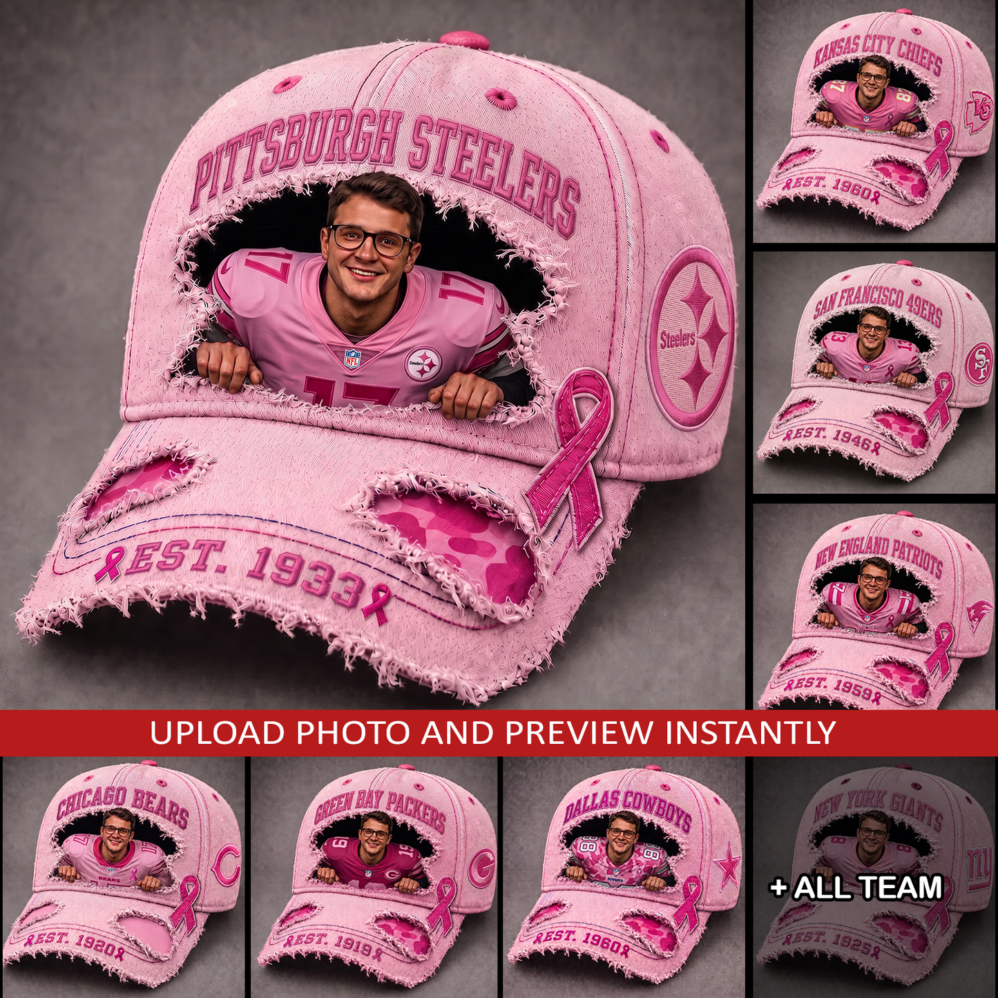 PERSONALIZED NFL EXCLUSIVE BREAST CANCER SURVIOR CAP 1507 NAK NHT V2