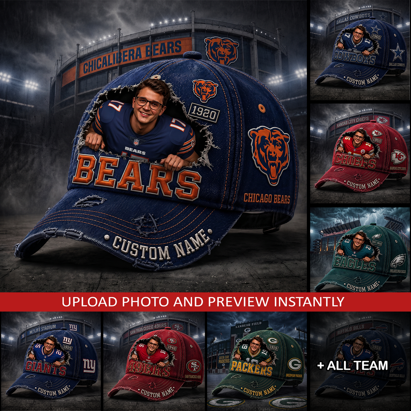 Personalized NFL Football Fan 3D Face Denim Cap 1107 NAK NHT