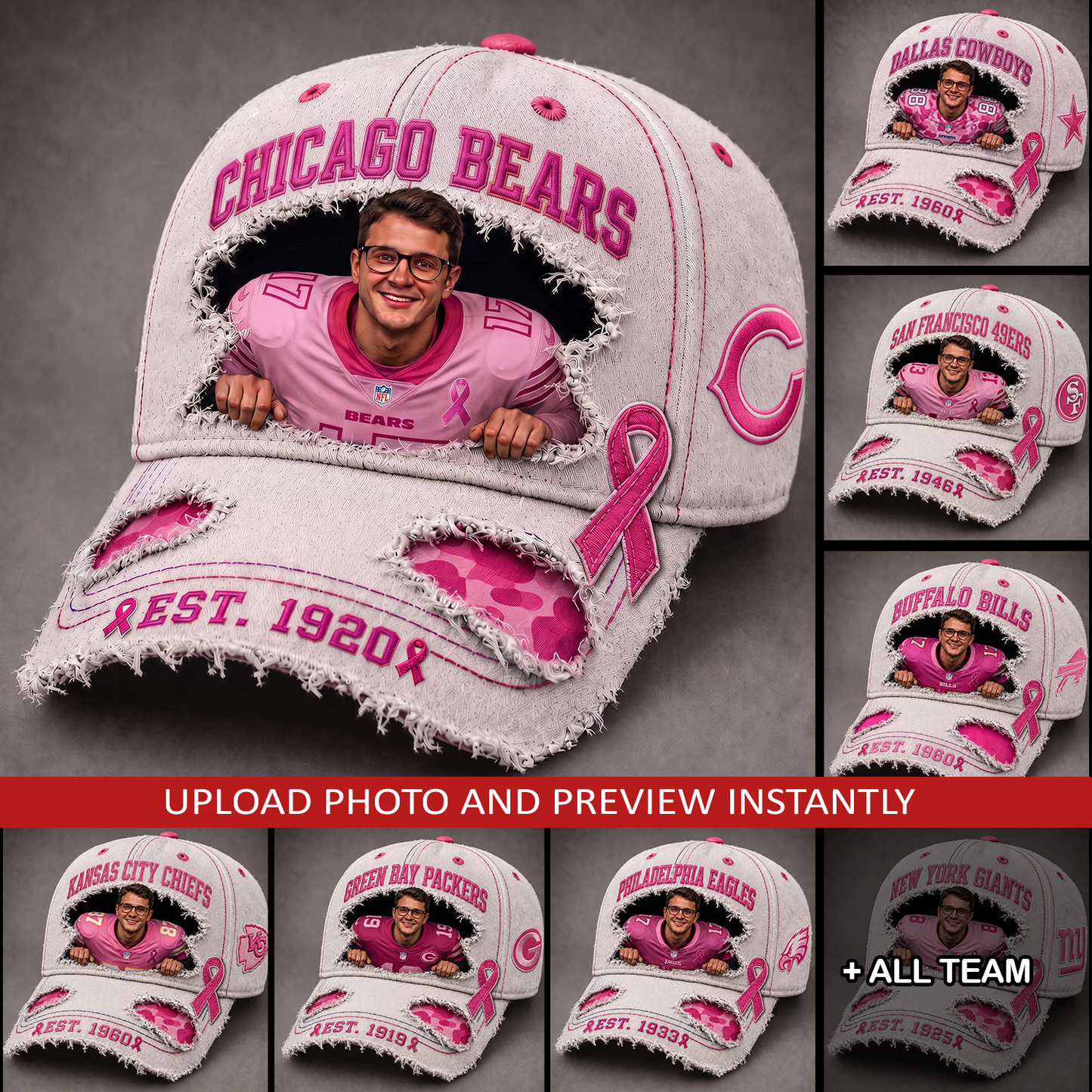 PERSONALIZED NFL EXCLUSIVE BREAST CANCER SURVIOR CAP 1507 NAK NHT
