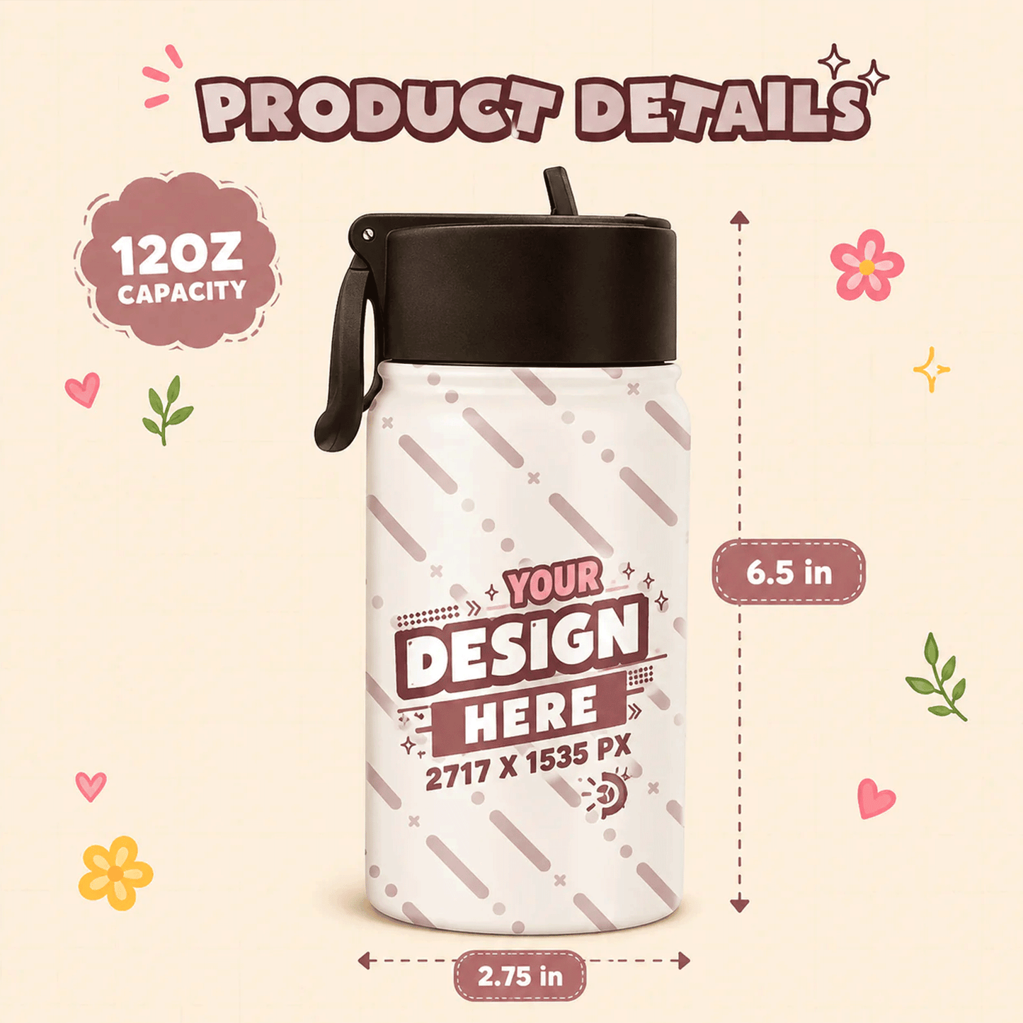Premium Superhero Custom Photo & Name Kids Water Bottle NMD CTKT