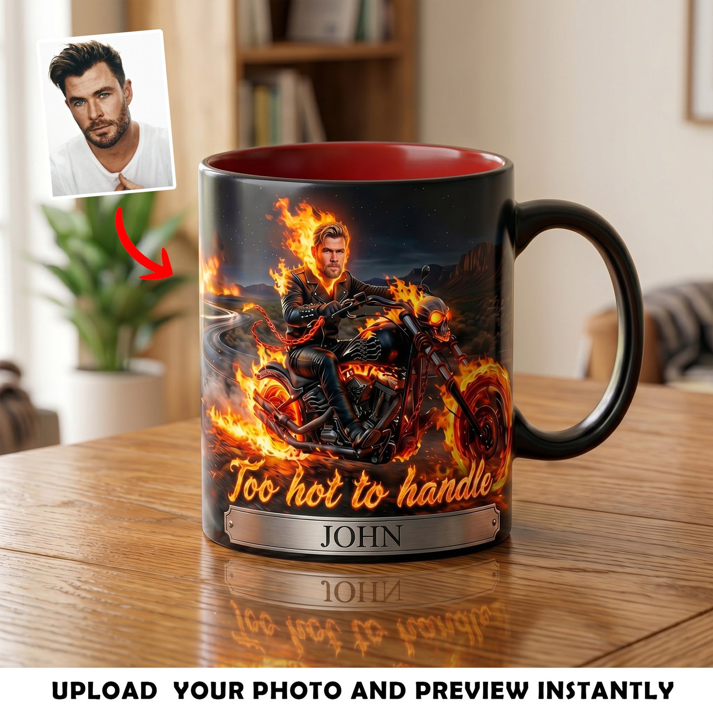 Too hot to handle - Personalized Biker Accent Mug BQH