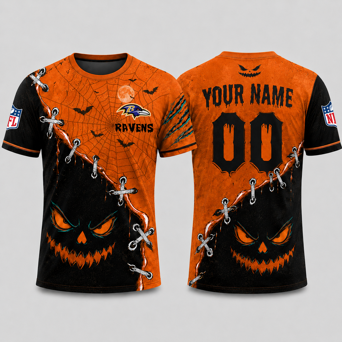 BAL x NFL Halloween Pumpkin Stitched Horror TShirt