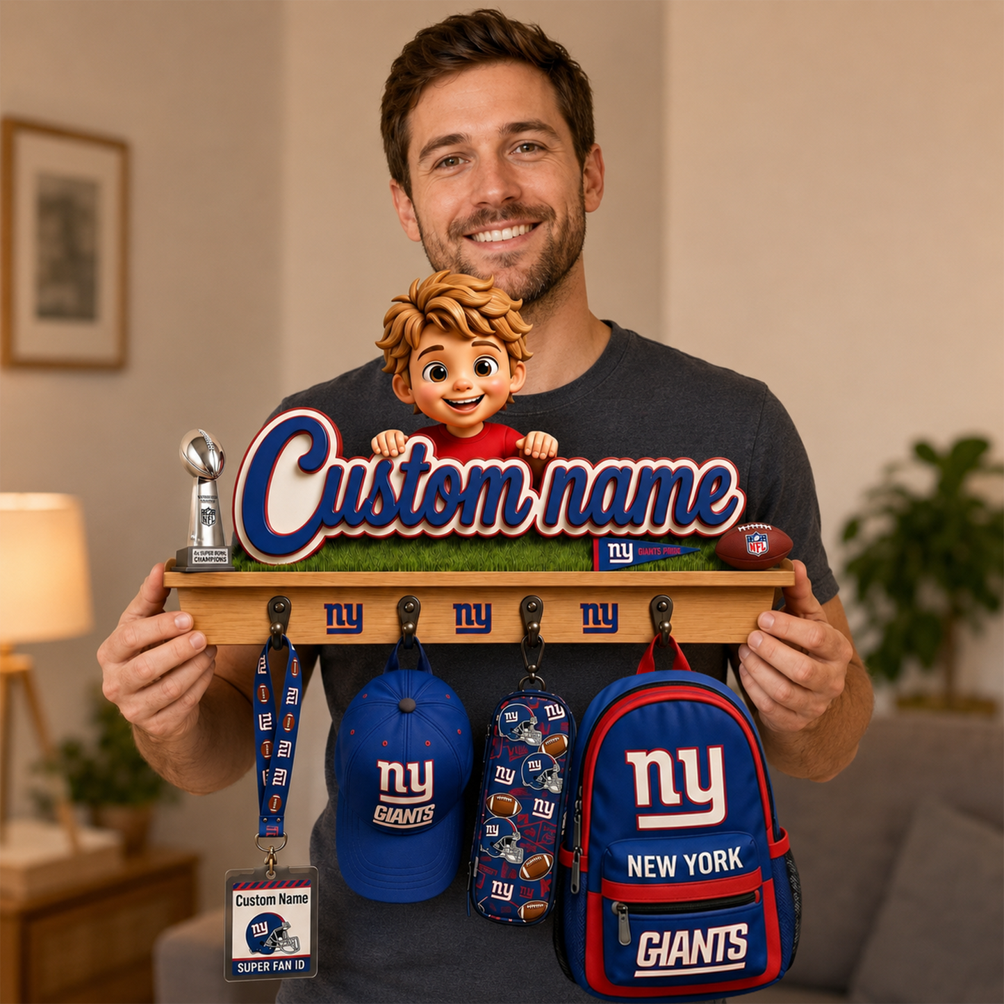 NFL Personalized Kid Custom Shaped Hanging Rack 2206 NAK TTT