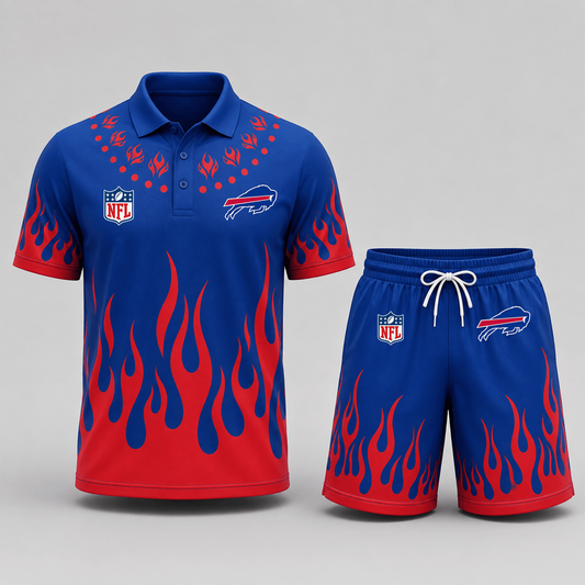 BUF Premium NFL Flame Performance Polo Shirt & Shorts Set