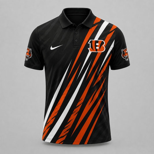CIN x NFL Premium Athletic Stripe Polo Shirt