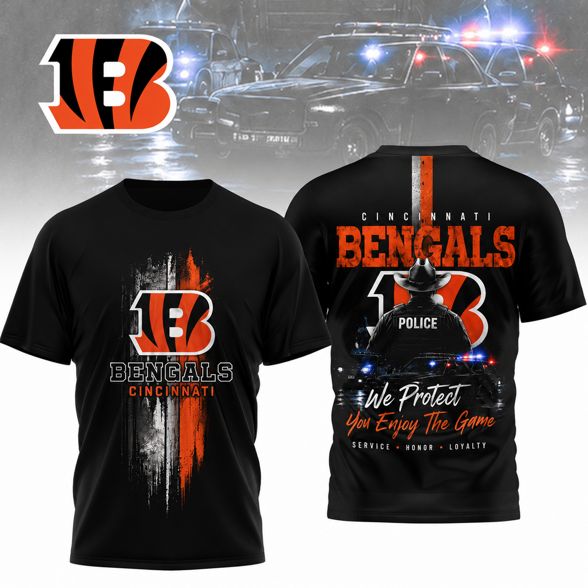 CIN x NFL Premium Police Tribute Team 3D Shirt