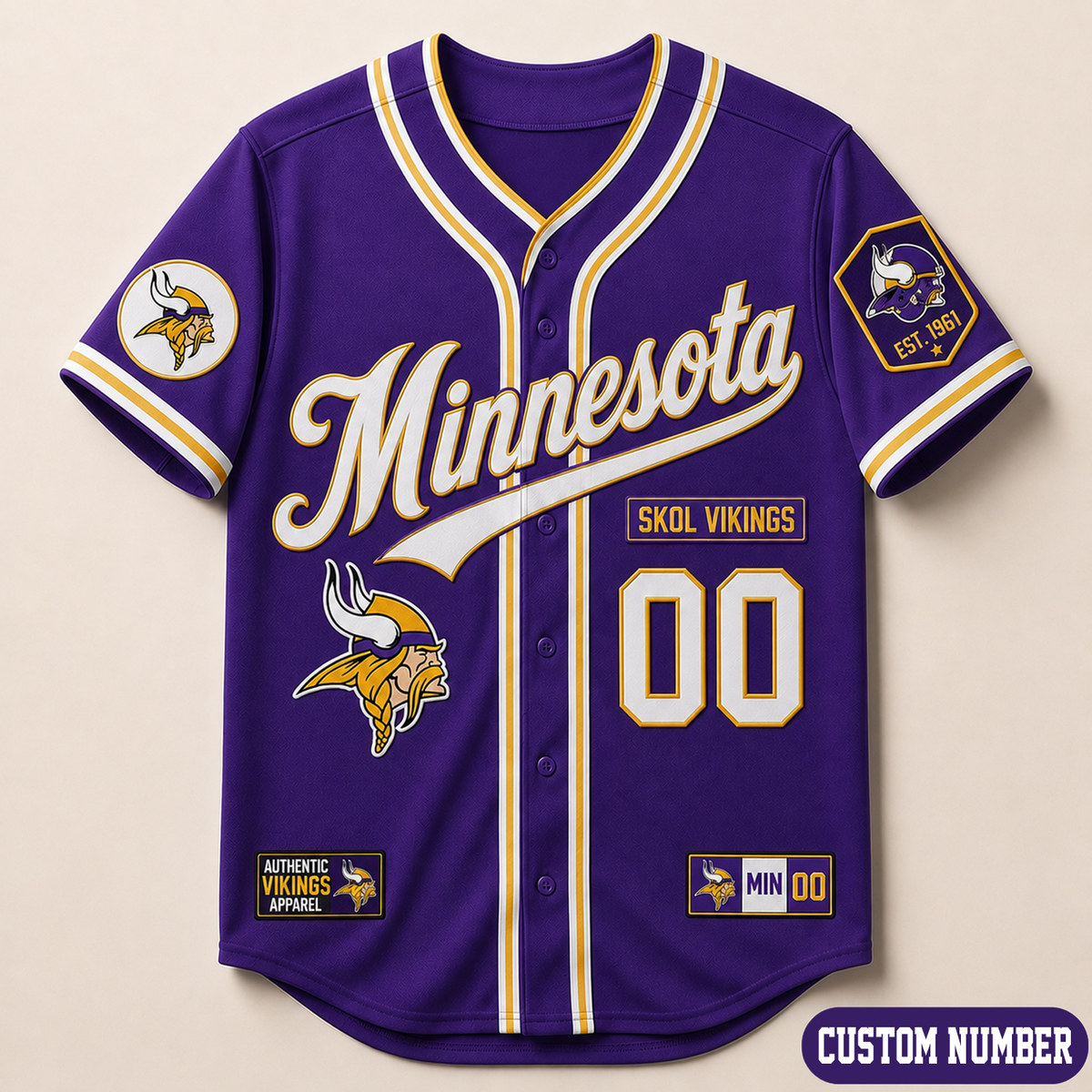 Custom NFL x MIN Baseball Jersey Shirt