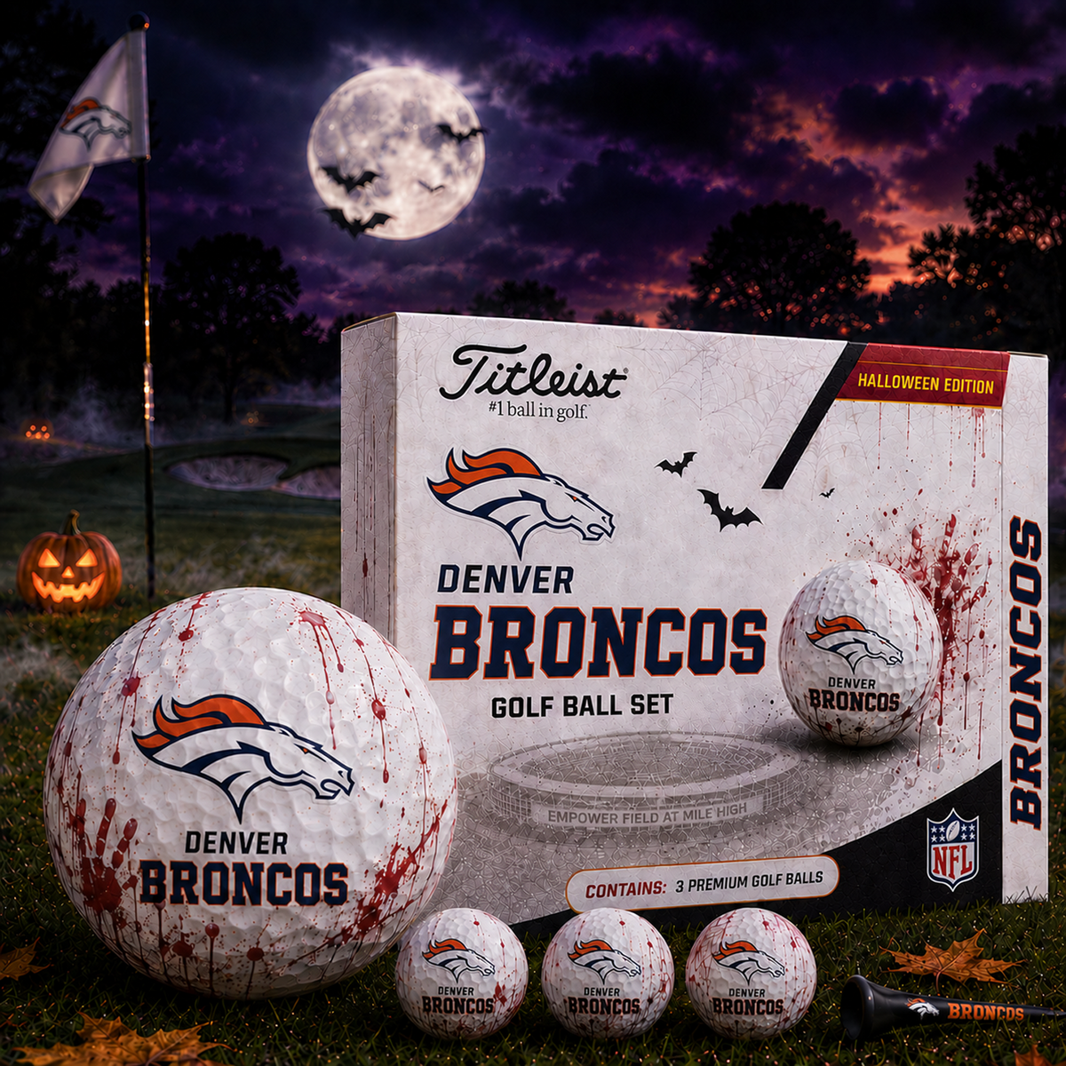 DEN x NFL Halloween Edition Golf Ball Set  3 Premium Golf Balls