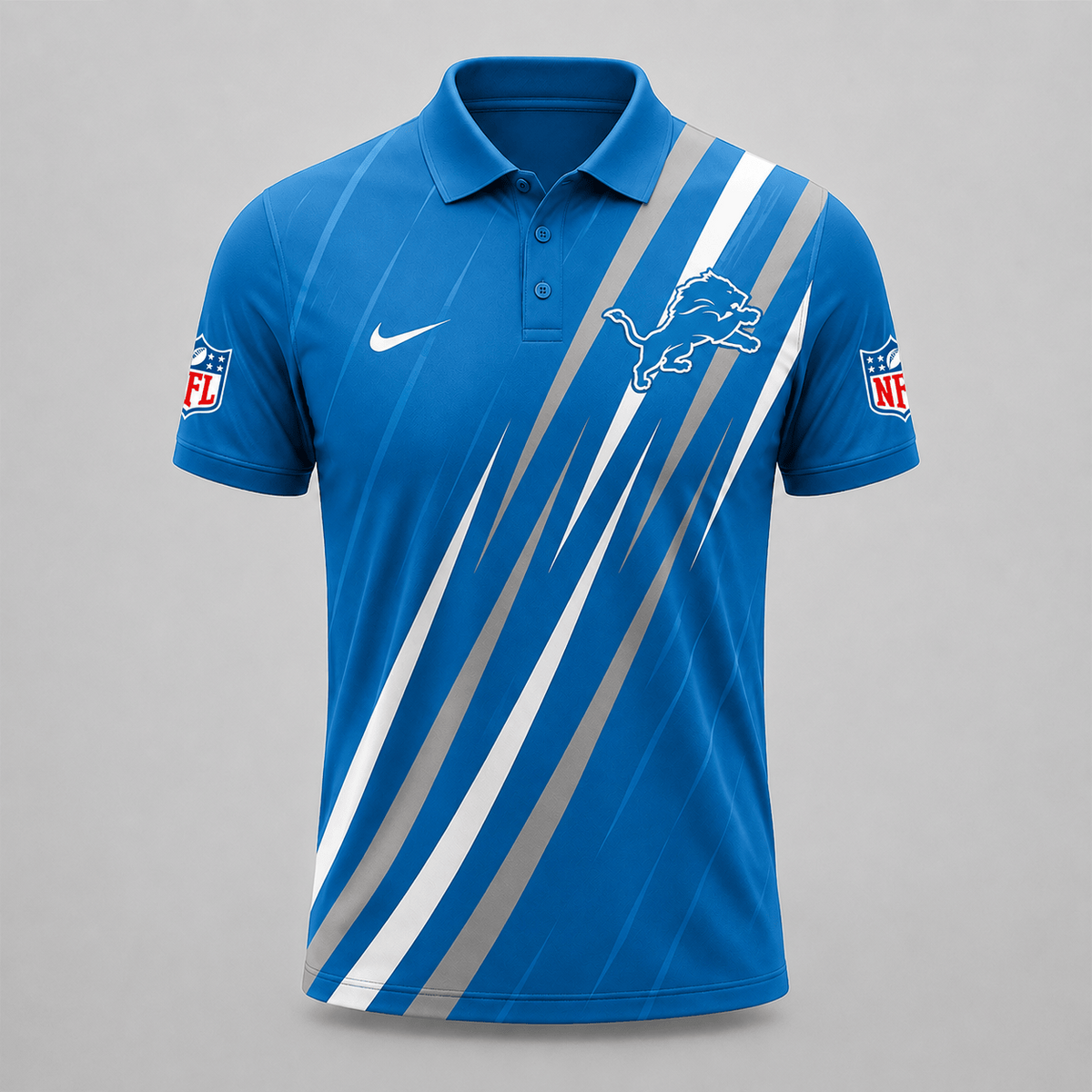 DET x NFL Premium Athletic Stripe Polo Shirt