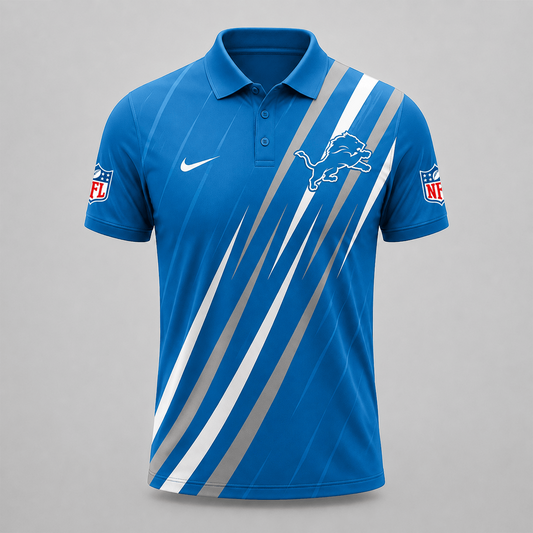 DET x NFL Premium Athletic Stripe Polo Shirt