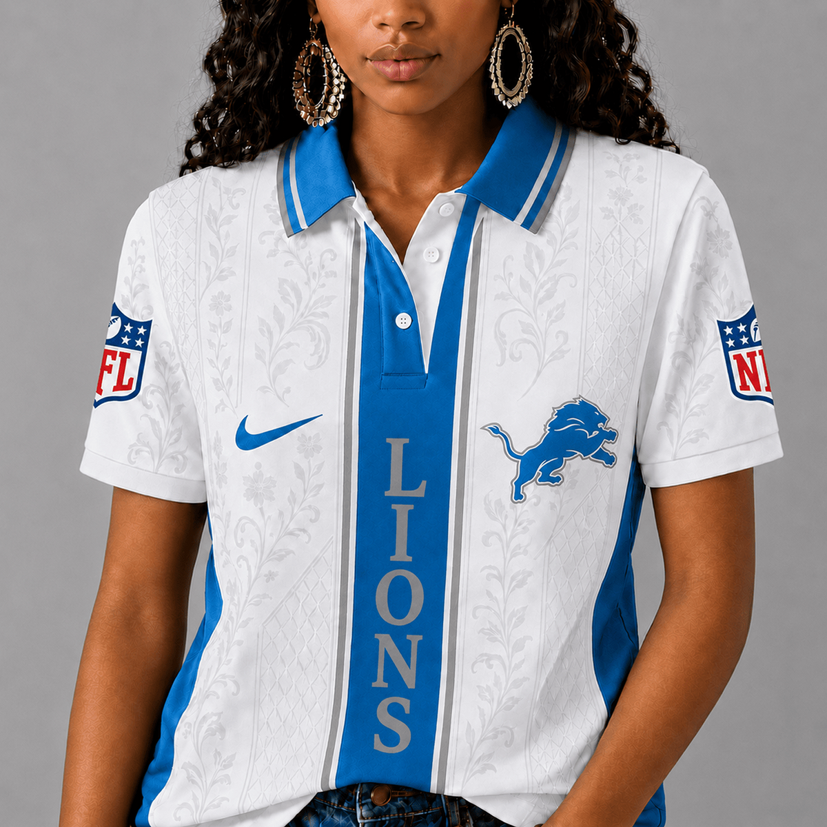 DET x NFL Premium Floral Elegance Polo Shirt