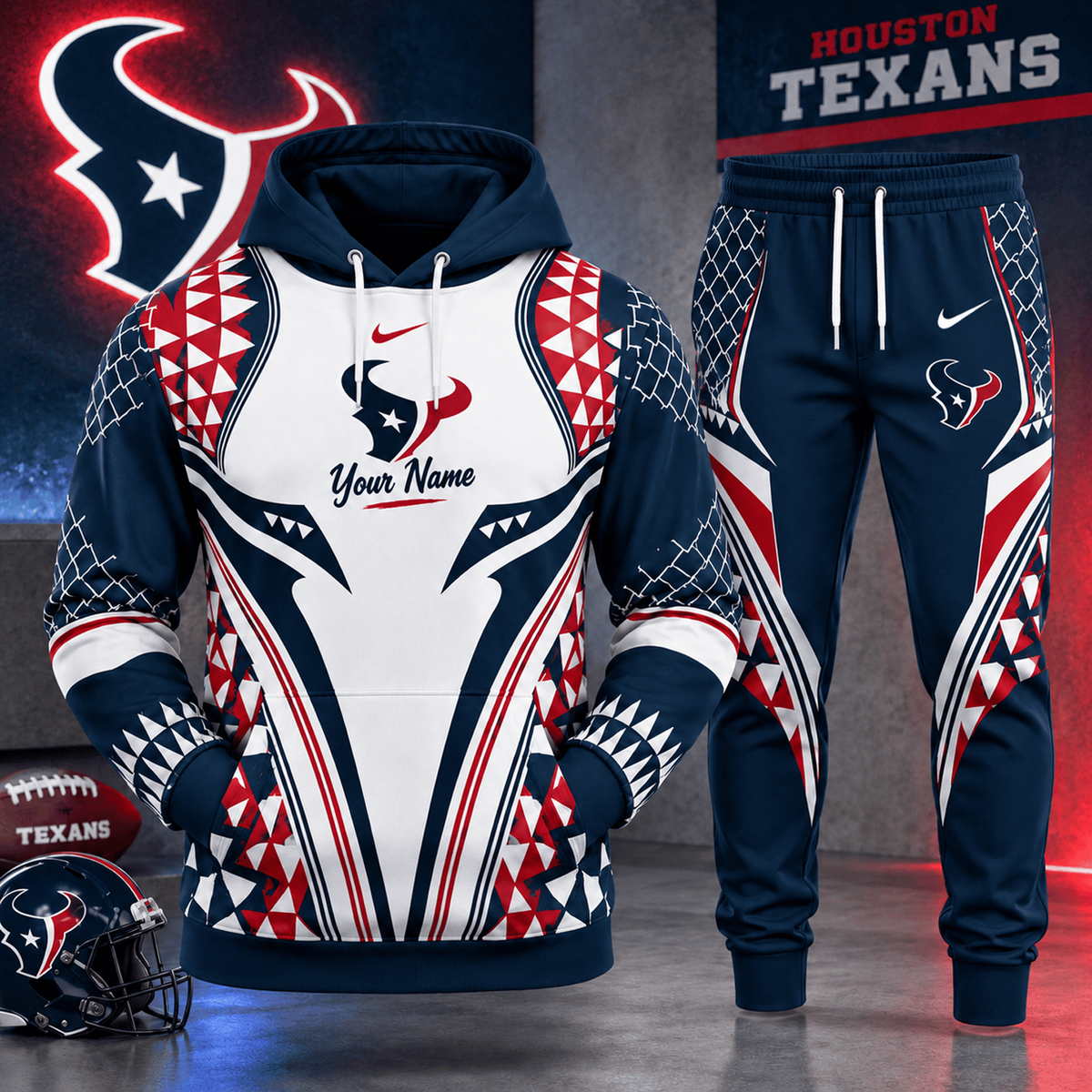 HOU x NFL Premium Football Graphic Hoodie & Jogger Set Fan Game Day Sportswear Outfit