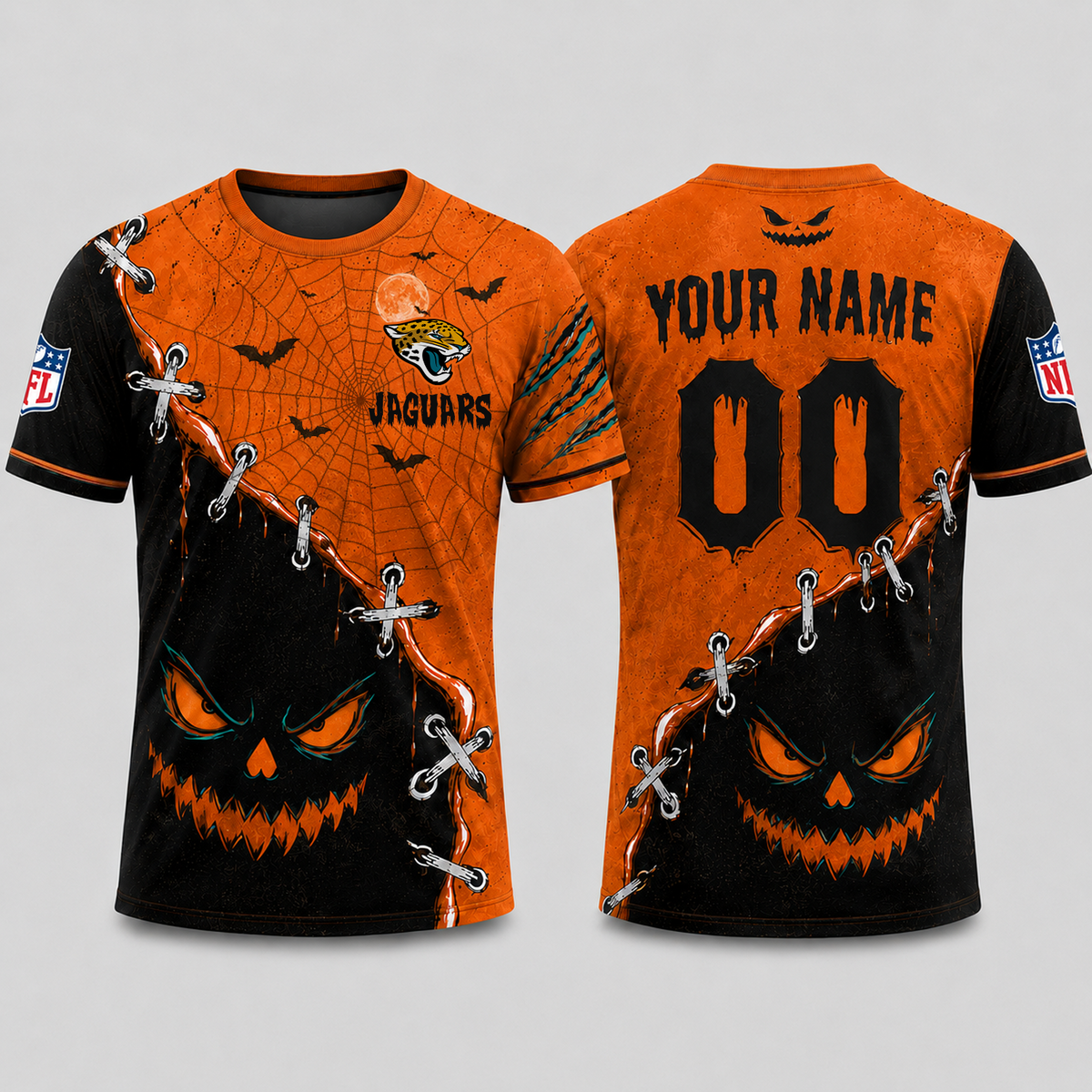 JAC x NFL Halloween Pumpkin Stitched Horror TShirt