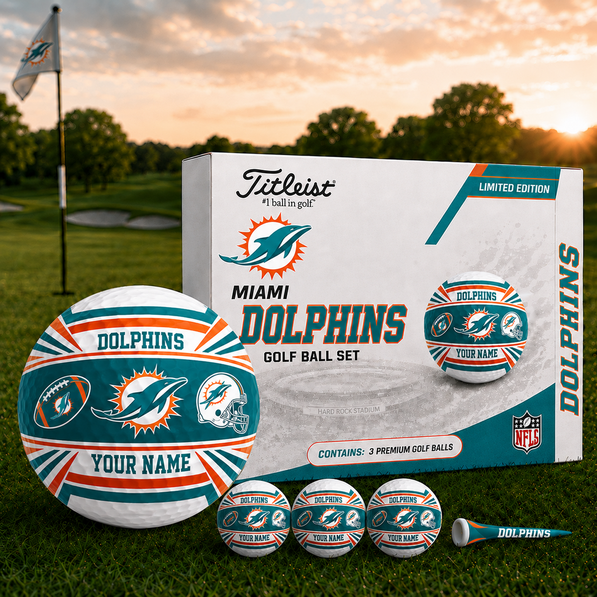 MIA x NFL Inspired Golf Ball Set  3 Premium Golf Balls V2