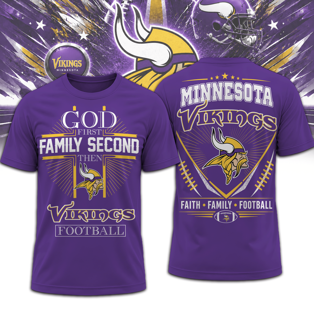 MIN x NFL Faith, Family, Football 3D Shirt