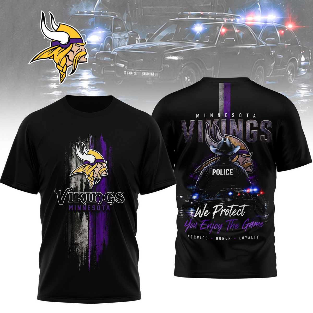 MIN x NFL Premium Police Tribute Team 3D Shirt
